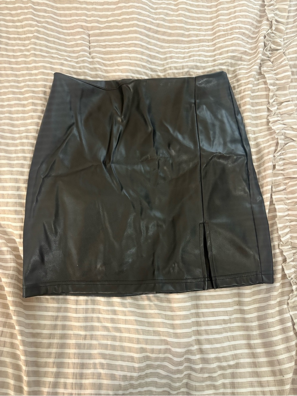 Amazon Black Faux Leather Mini Skirt with Side Slit